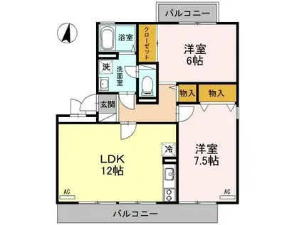 ロイヤルガーデン堀之内D棟(2LDK/2階)の間取り写真