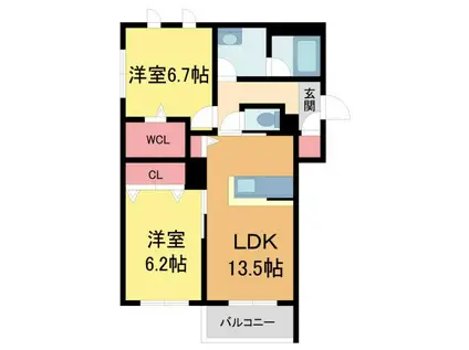 SHAMAISON GREENAGE 日野町(2LDK/2階)の間取り写真