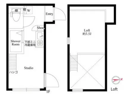 ハーモニーテラス神谷(ワンルーム/2階)の間取り写真