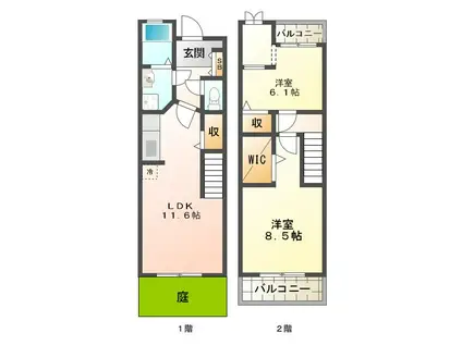 クレール有瀬(2LDK/1階)の間取り写真