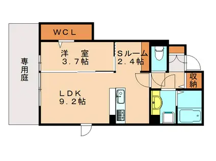 ヴィルヌーブ相坂 F棟(1LDK/1階)の間取り写真