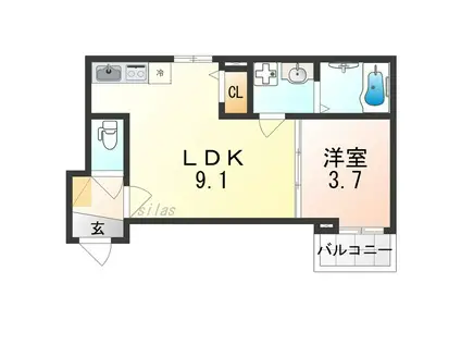 七道ハウス(1LDK/3階)の間取り写真