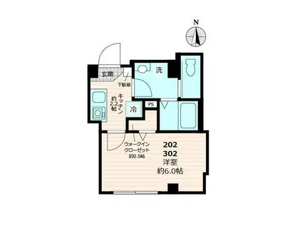 ソレイユTMK(1K/2階)の間取り写真