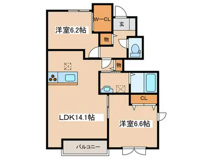 レジダンスB(2LDK/1階)の間取り写真