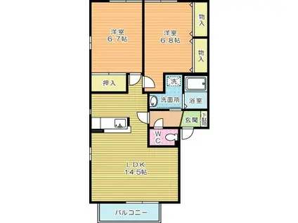 ラフィネ・香嵐D棟(2LDK/2階)の間取り写真