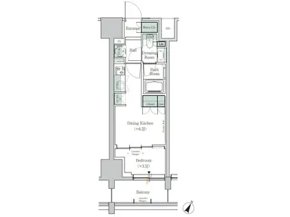 ワンルーフレジデンス田町(1DK/8階)の間取り写真