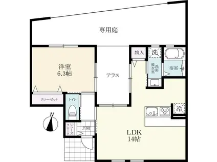 プレミアムテラスFUKURO(1LDK/1階)の間取り写真