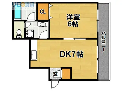 リバーサイドビューフラット(1DK/4階)の間取り写真