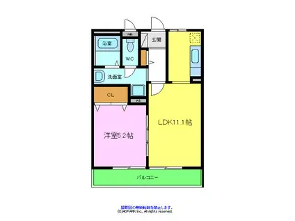 アミティエⅡ(1LDK/2階)の間取り写真