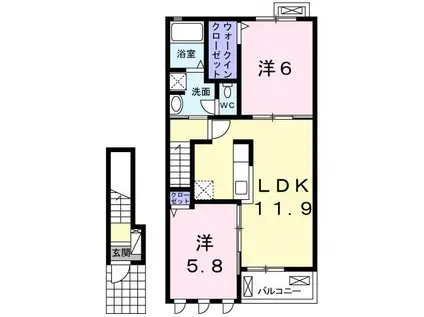 フェリス加西(2LDK/2階)の間取り写真