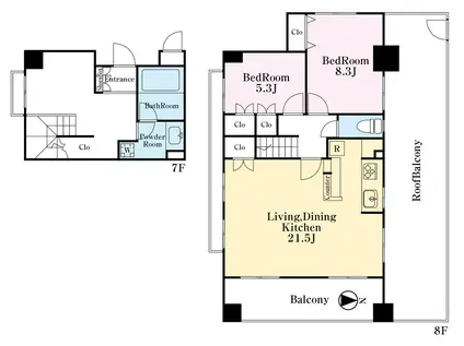 サンクチュアリ菊川リバ-サイドステ-ジ(2LDK/7階)の間取り写真