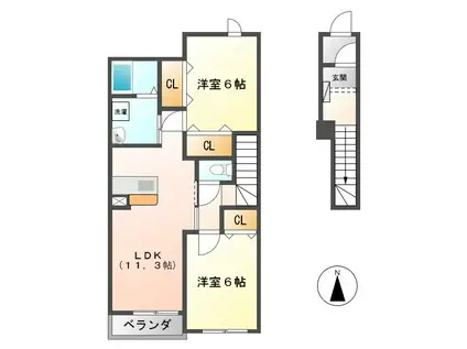 メゾンアルカンシェル A・B(2LDK/2階)の間取り写真