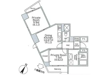 駒込TSビル(2LDK/8階)の間取り写真