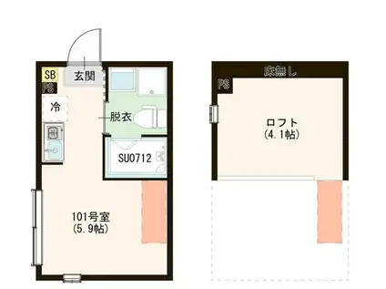 ハーモニーテラス上石神井V(ワンルーム/2階)の間取り写真