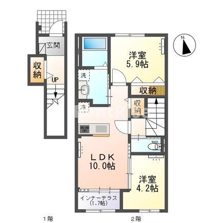 小信中島郷西アパート(2LDK/2階)の間取り写真