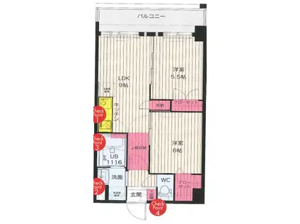 88マリナゲートサンズ(2LDK/6階)の間取り写真