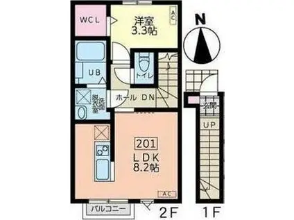 ESCONDITE卸町I(1LDK/2階)の間取り写真