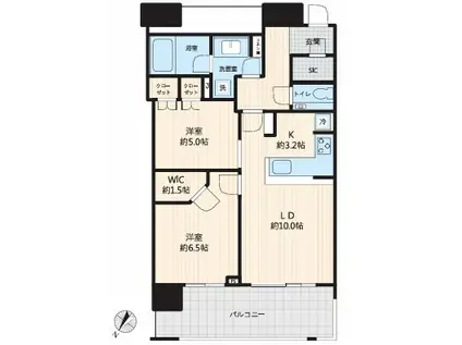 新豊洲  タワーマンション 高層階 東京湾一望 (2LDK/20階)の間取り写真