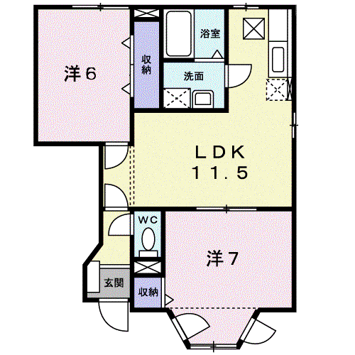 ララヴィコロ(2LDK/1階)の間取り写真