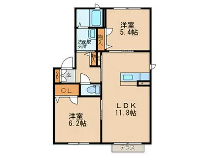 リバプールII番館(2LDK/1階)の間取り写真