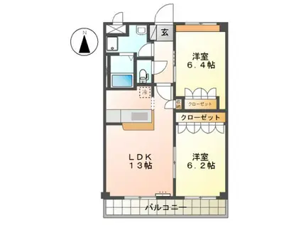 ミストラルII(2LDK/2階)の間取り写真
