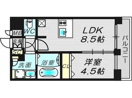 プレサンス玉造駅前(1LDK/10階)の間取り写真