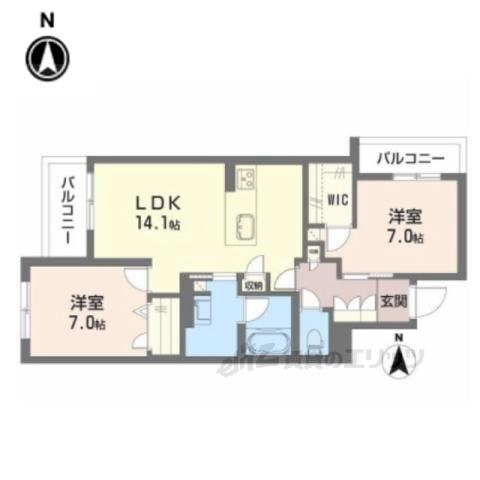 シャーメゾン 香芝 ワイケイ(2LDK/2階)の間取り写真