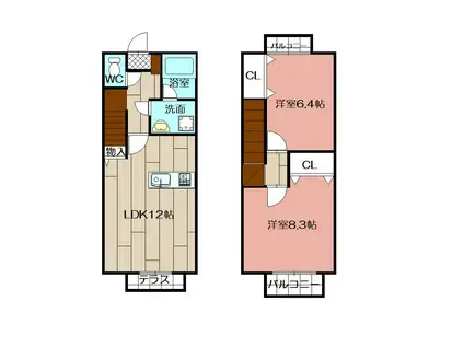 プレザントタウン A棟(2LDK/1階)の間取り写真
