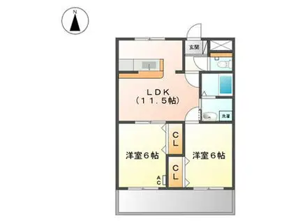 ベルエアー I(2LDK/1階)の間取り写真