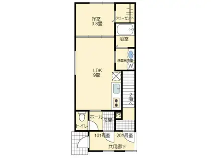 ハイラル富士見台(1LDK/1階)の間取り写真