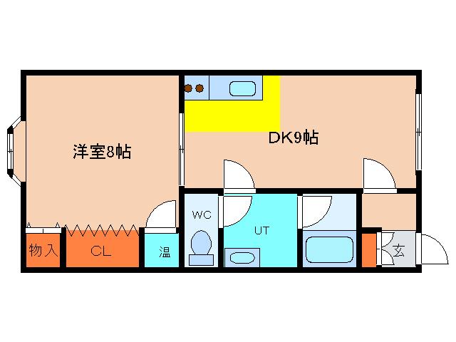 ロイヤルガーデンB(1DK/3階)の間取り写真
