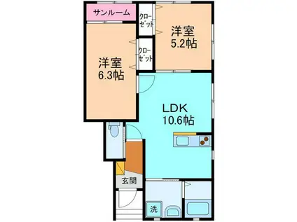ブルーメ A棟(2LDK/1階)の間取り写真
