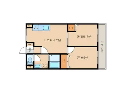 TSGRANDE恒久南(2LDK/1階)の間取り写真