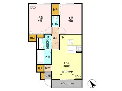 プランドールタウン若木 D(2LDK/1階)の間取り写真