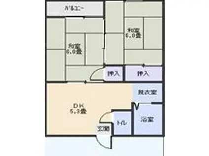 コーポ天神(2DK/1階)の間取り写真