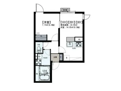 イクシオ南台(1LDK/3階)の間取り写真