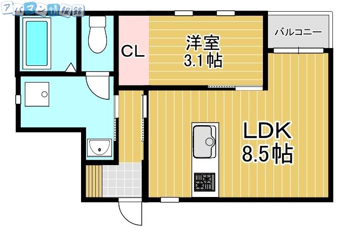ラテ古町(1LDK/3階)の間取り写真