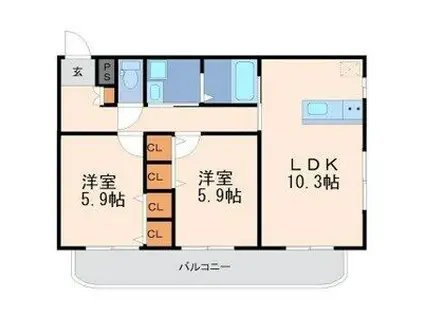 ロード&スカイ(2LDK/2階)の間取り写真
