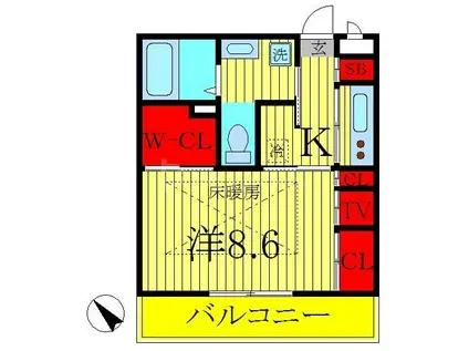 リブリ・クレイン柏(1K/3階)の間取り写真