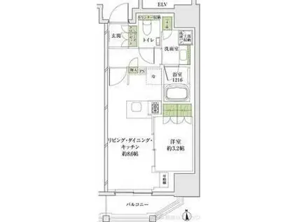 ザ・パークハビオ同心プレイス(1LDK/8階)の間取り写真