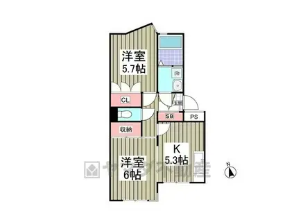 コートビレッジ今泉(2DK/1階)の間取り写真