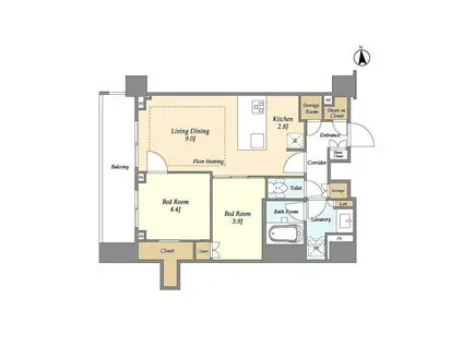 オアーゼ新宿市谷薬王寺(2LDK/3階)の間取り写真