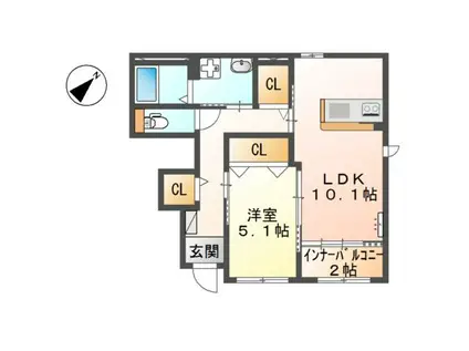 スターテラス長楽寺アネックス(1LDK/1階)の間取り写真