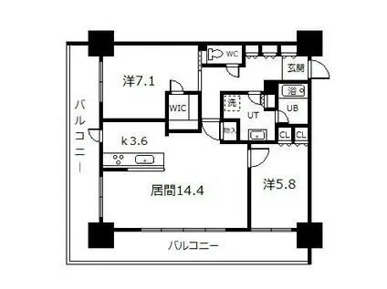 プレミスト旭川ザ・タワー(2LDK/22階)の間取り写真