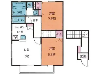 カサロサ(2LDK/2階)の間取り写真