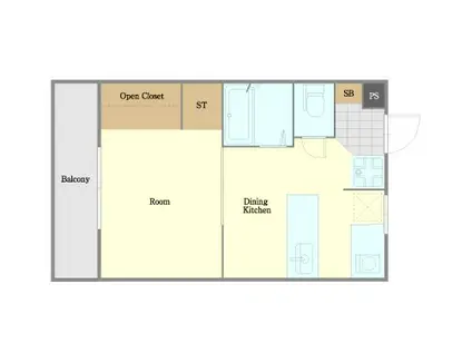 レインボービル3(1DK/2階)の間取り写真