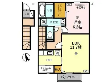 HOLY1(1LDK/2階)の間取り写真