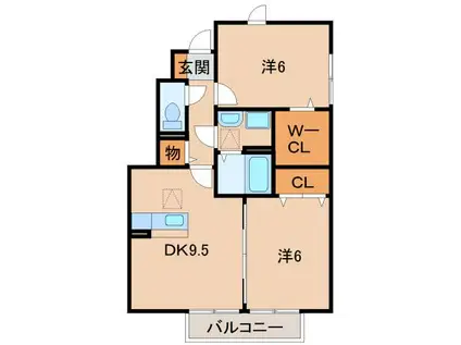 ルミエール岩橋 B棟(2DK/1階)の間取り写真