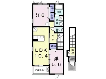 ミドルリアサニー(2LDK/2階)の間取り写真