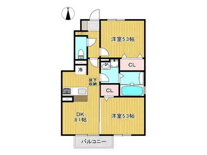 ユニティー郡山北I(2DK/1階)の間取り写真